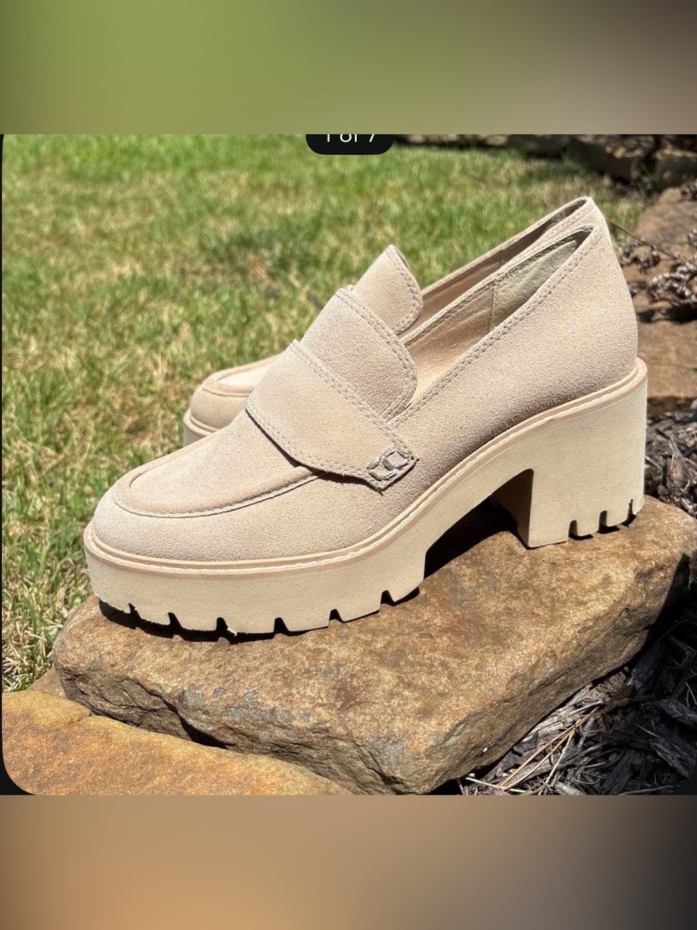 Dolce Vita Cream Suede Chunky Lug Heel Loafers